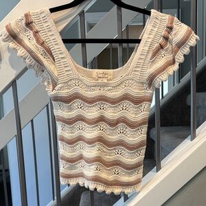 Jessica Simpson Crochet-like Top in Cream/brown